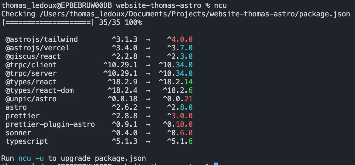 Screenshot of NCU command output